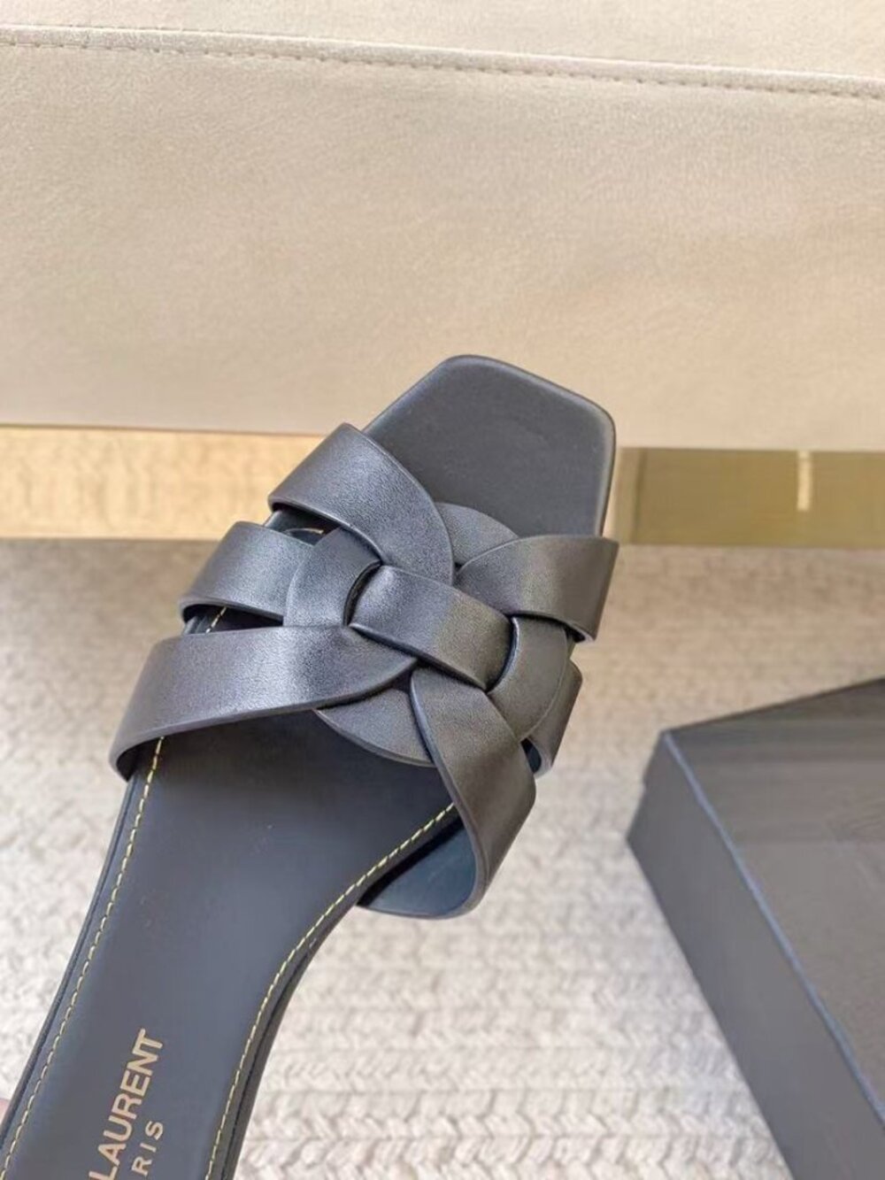 Saint Laurent Black Braided Leather Slide Mules - Picture 3 of 6